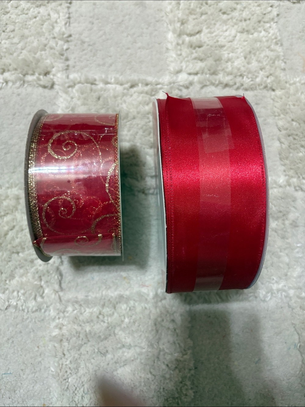Michaels Red Satin and Gold Swirl Ribbon Pair